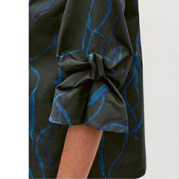 COS Green Blue Abstract Print Blouse with Statement Sleeves, Size 2 - Picture 2 of 10